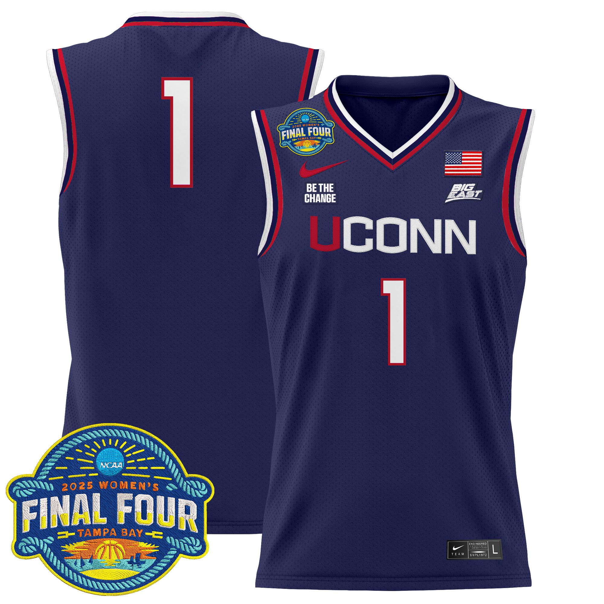 Men UConn Huskies 1 No Name Purple Nike 2025 Big Eat Final Four Patch Lightweight Basketball NCAA Jersey
